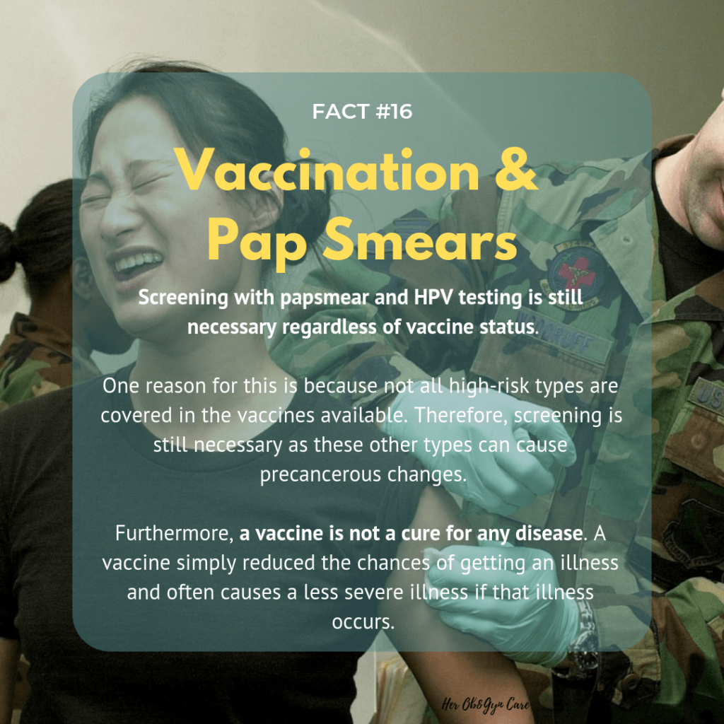 the HPV Vaccines does not cure cervical cancer so you woll still need papsmears after the vaccine